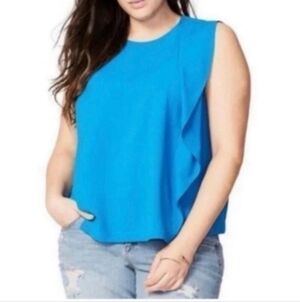 RACHEL Rachel Roy blue womens Side Ruffle Sleeveless Casual Chic Top Size 12.